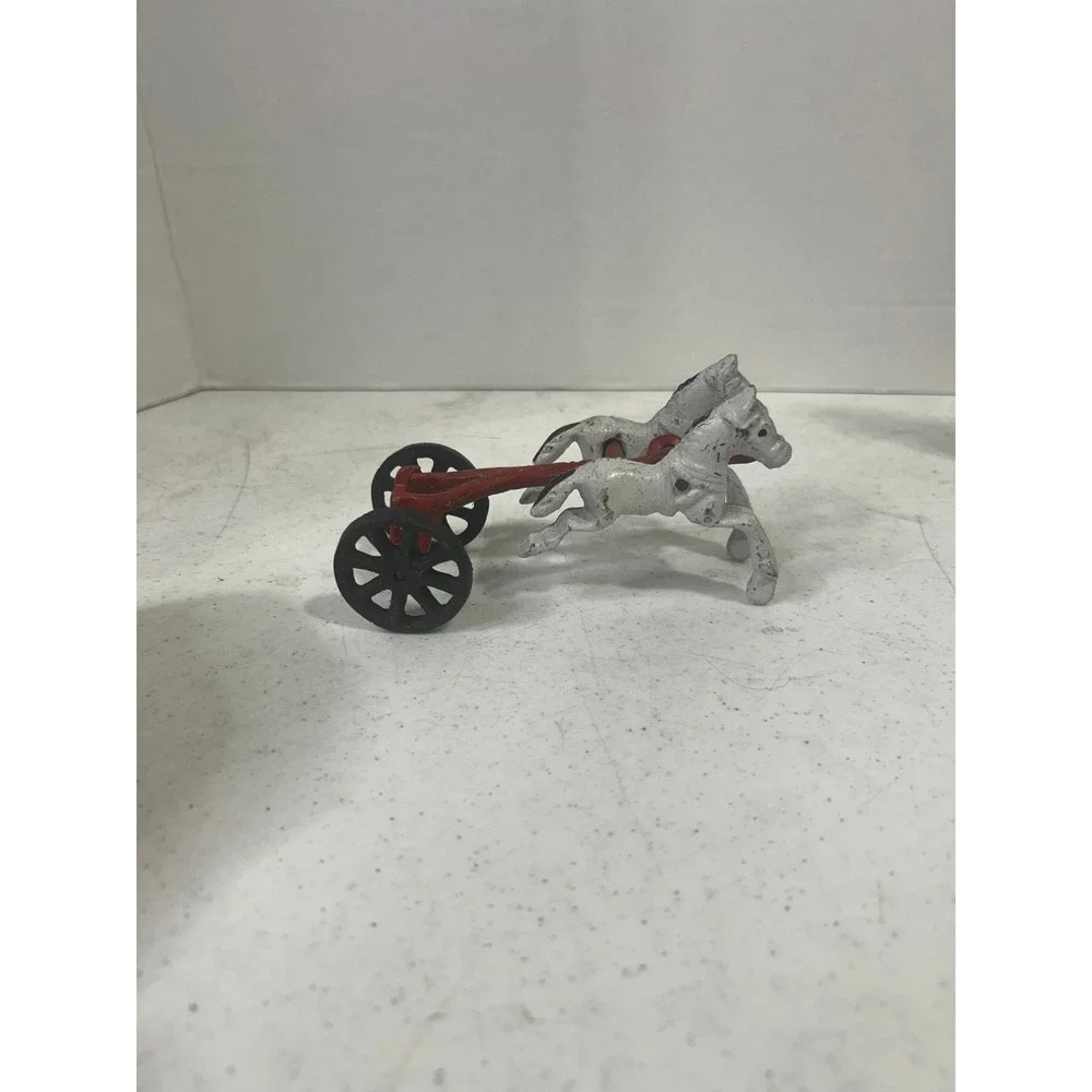 Vintage Cast Iron Horse Drawn Chariot Toy Red White Black Antique Style Collect